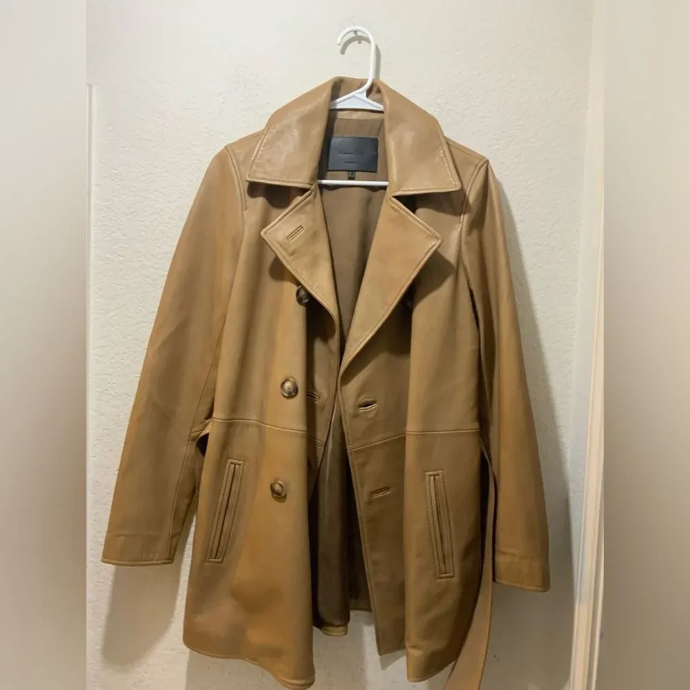 NWOT Massimo Dutti Tan 100% sheep Leather Blazer. Size S
